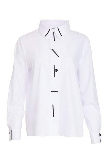 NAYA 25182 Cotton shirt with colour strips at collar and front closing