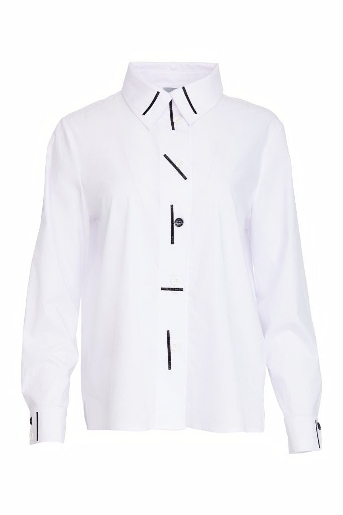 NAYA 25182 Cotton shirt with colour strips at collar and front closing