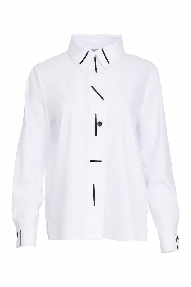 NAYA 25182 Cotton shirt with colour strips at collar and front closing