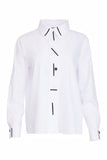 NAYA 25182 Cotton shirt with colour strips at collar and front closing