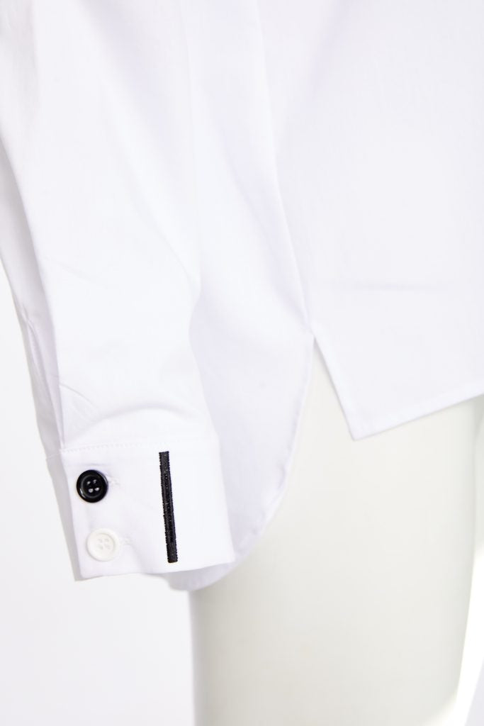 NAYA 25182 Cotton shirt with colour strips at collar and front closing