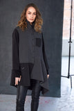 NAYA 2519 Stripped blouse with angled hem and contrast sleeve plus panels