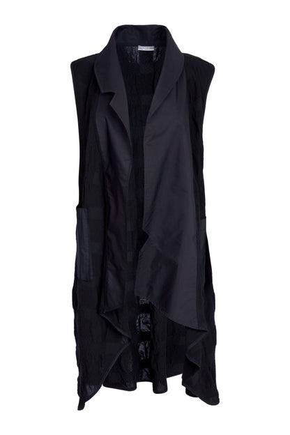 NAYA 25195 long line waistcoat with dipped hem metal collar and pocket