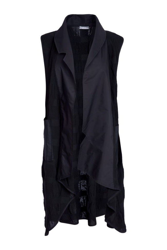 NAYA 25195 long line waistcoat with dipped hem metal collar and pocket
