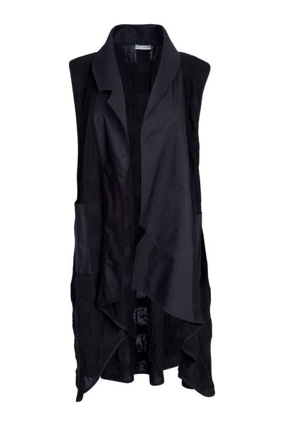 NAYA 25195 long line waistcoat with dipped hem metal collar and pocket
