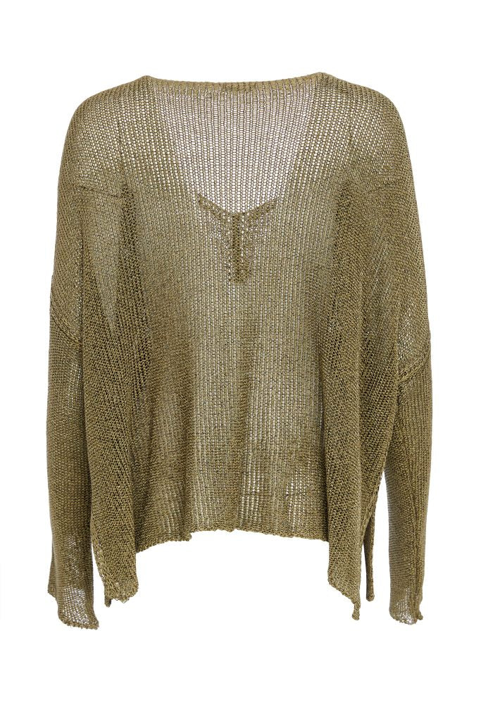 NAYA NAW25327 loose weave V neck knit with layed on sections