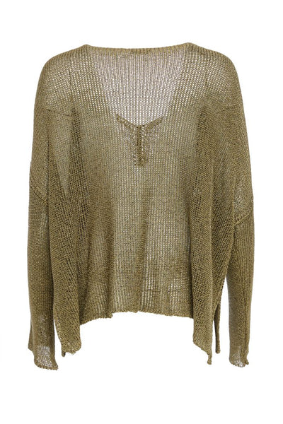 NAYA NAW25327 loose weave V neck knit with layed on sections