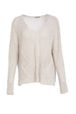 NAYA NAW25327 loose weave V neck knit with layed on sections
