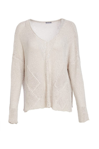 NAYA NAW25327 loose weave V neck knit with layed on sections
