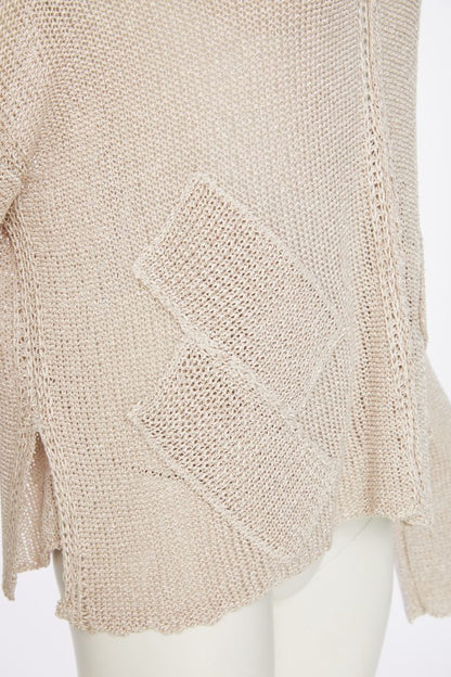 NAYA NAW25327 loose weave V neck knit with layed on sections