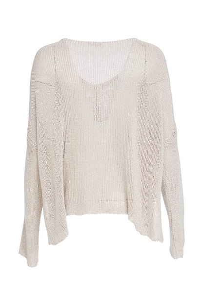 NAYA NAW25327 loose weave V neck knit with layed on sections