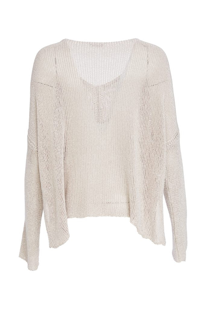 NAYA NAW25327 loose weave V neck knit with layed on sections