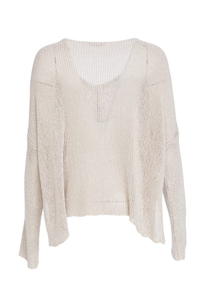 NAYA NAW25327 loose weave V neck knit with layed on sections
