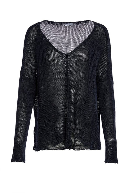NAYA NAW25327 loose weave V neck knit with layed on sections