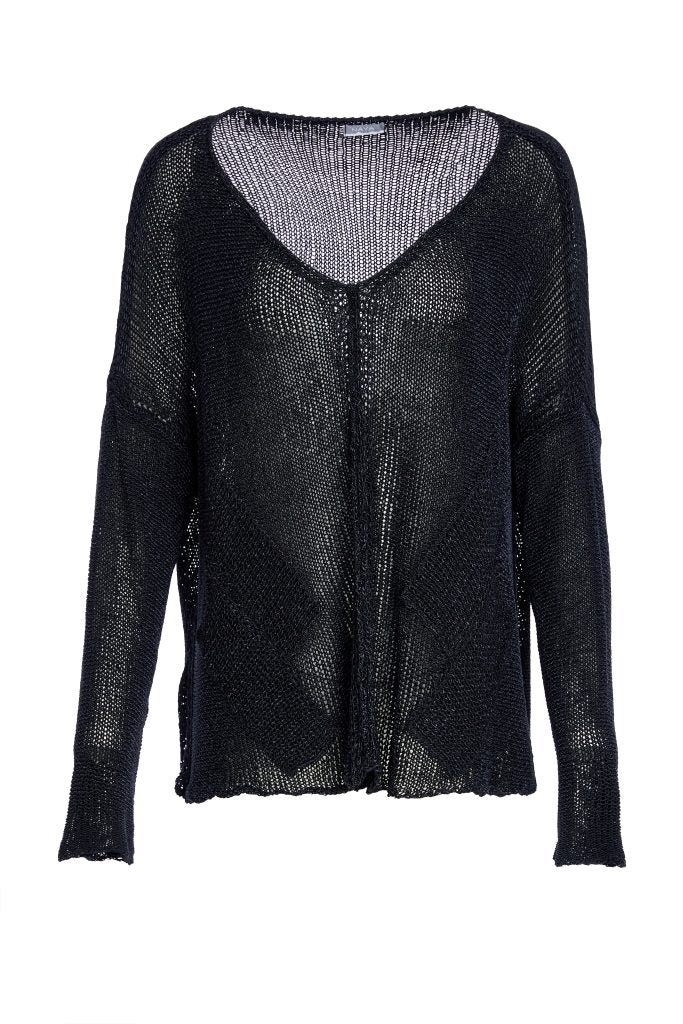 NAYA NAW25327 loose weave V neck knit with layed on sections