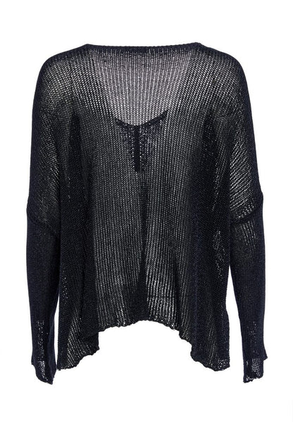 NAYA NAW25327 loose weave V neck knit with layed on sections