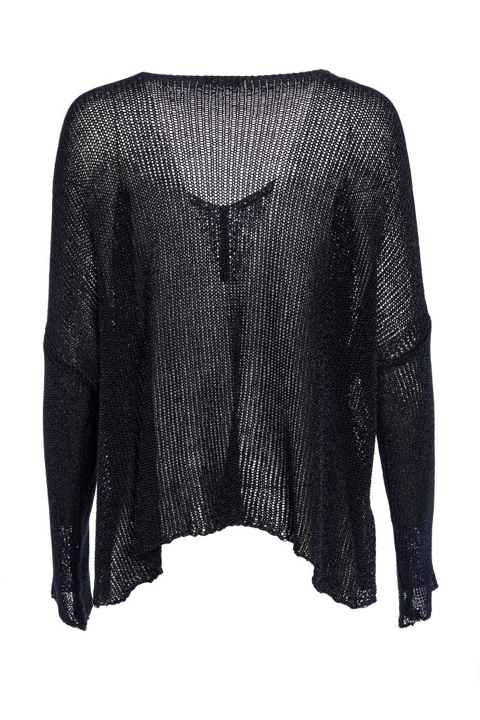 NAYA NAW25327 loose weave V neck knit with layed on sections