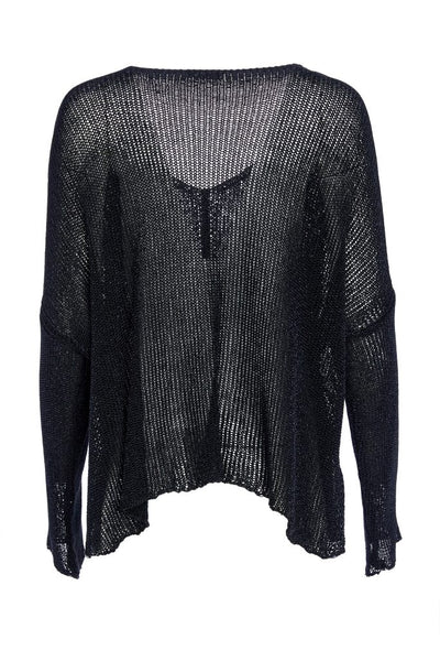 NAYA NAW25327 loose weave V neck knit with layed on sections