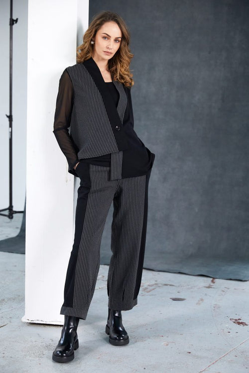 NAYA 2519 Stripped trouser with contrast side panels and hem cuff