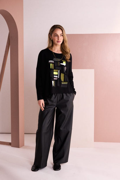 NAYA 26295 Pull Up Leatherette Trouser With Leg Seam