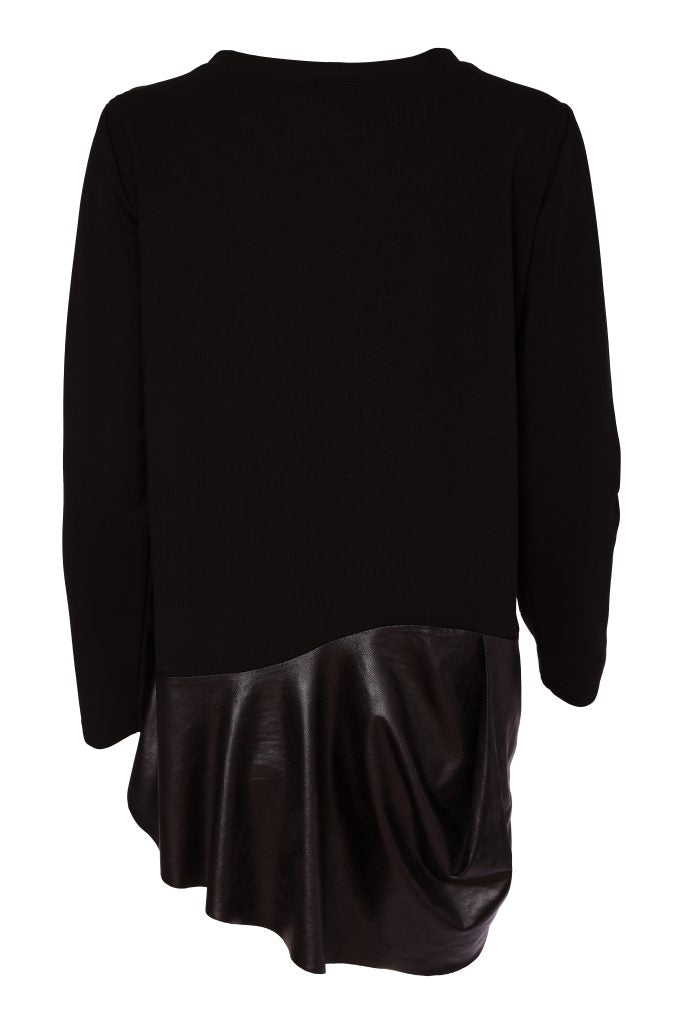 Naya NAW26182 Round Neck Top With Draped Leatherette Look Hem band