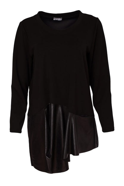 Naya NAW26182 Round Neck Top With Draped Leatherette Look Hem band