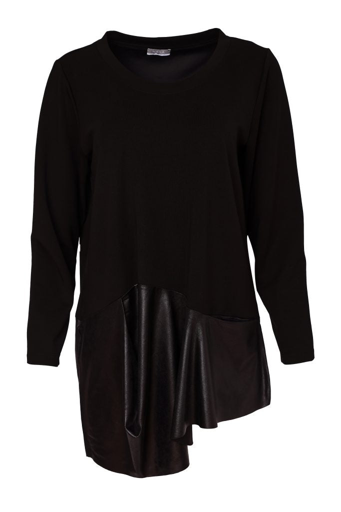 Naya NAW26182 Round Neck Top With Draped Leatherette Look Hem band