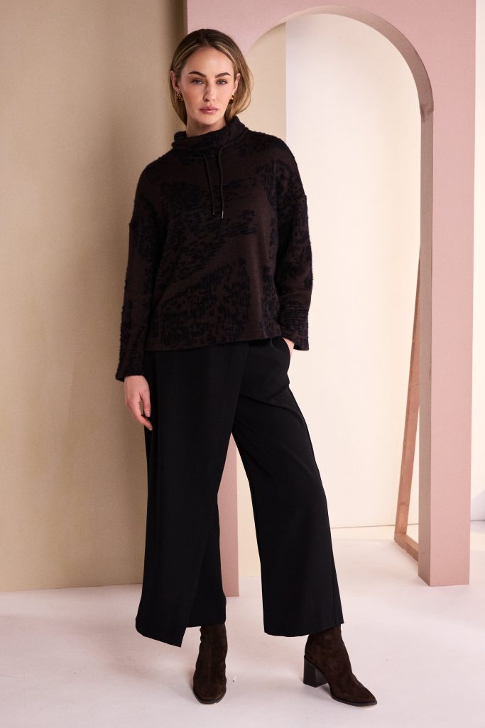 Naya NAW26238 Flocked Placement Print High Neck Knit Top