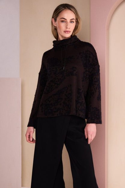 Naya NAW26238 Flocked Placement Print High Neck Knit Top