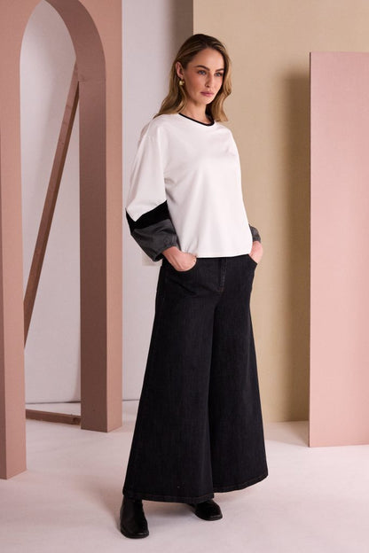 NAYA 26282 Wide Leg Denim Jean With Pocket At Back
