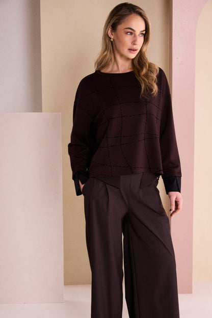 Naya NAW26316 Round Neck Top With Flocking Stitch Detail