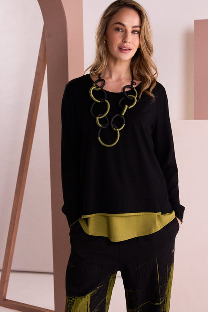 Naya NAW26149 Placement Print Top With Front Angle Seam