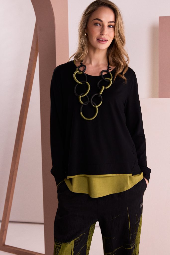 Naya NAW26149 Placement Print Top With Front Angle Seam