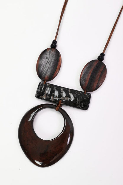 Naya NAW26344 Elongated Disc Necklace With Stripe Bar And Disc