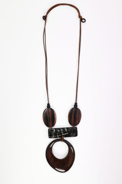 Naya NAW26344 Elongated Disc Necklace With Stripe Bar And Disc