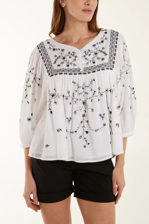 EMBROIDERED smock blouse