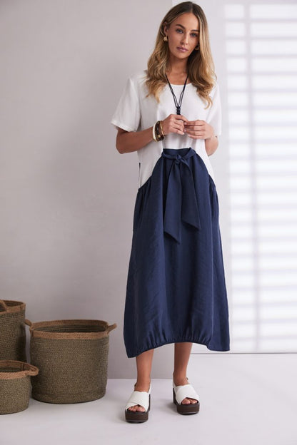 NAYA NPA26127 Dress with contrast colour skirt white/eclipse