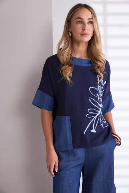 NAYA NPA26273 Denim look print top