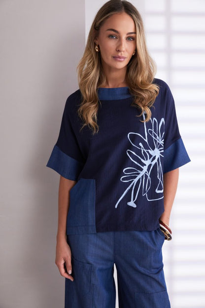 NAYA NPA26273 Denim look print top