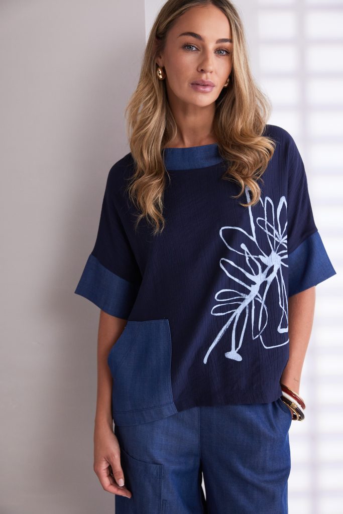 NAYA NPA26273 Denim look print top