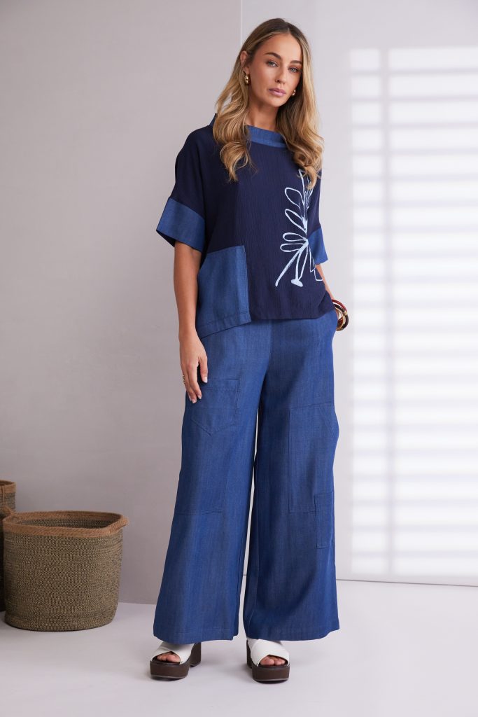 NAYA NPA26273 Denim look print top