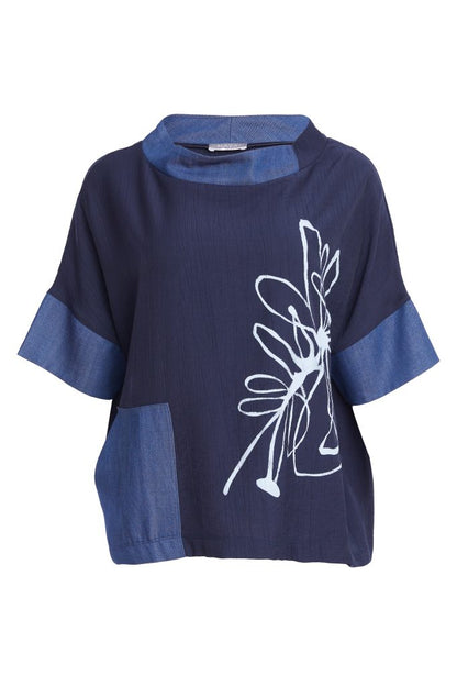 NAYA NPA26273 Denim look print top