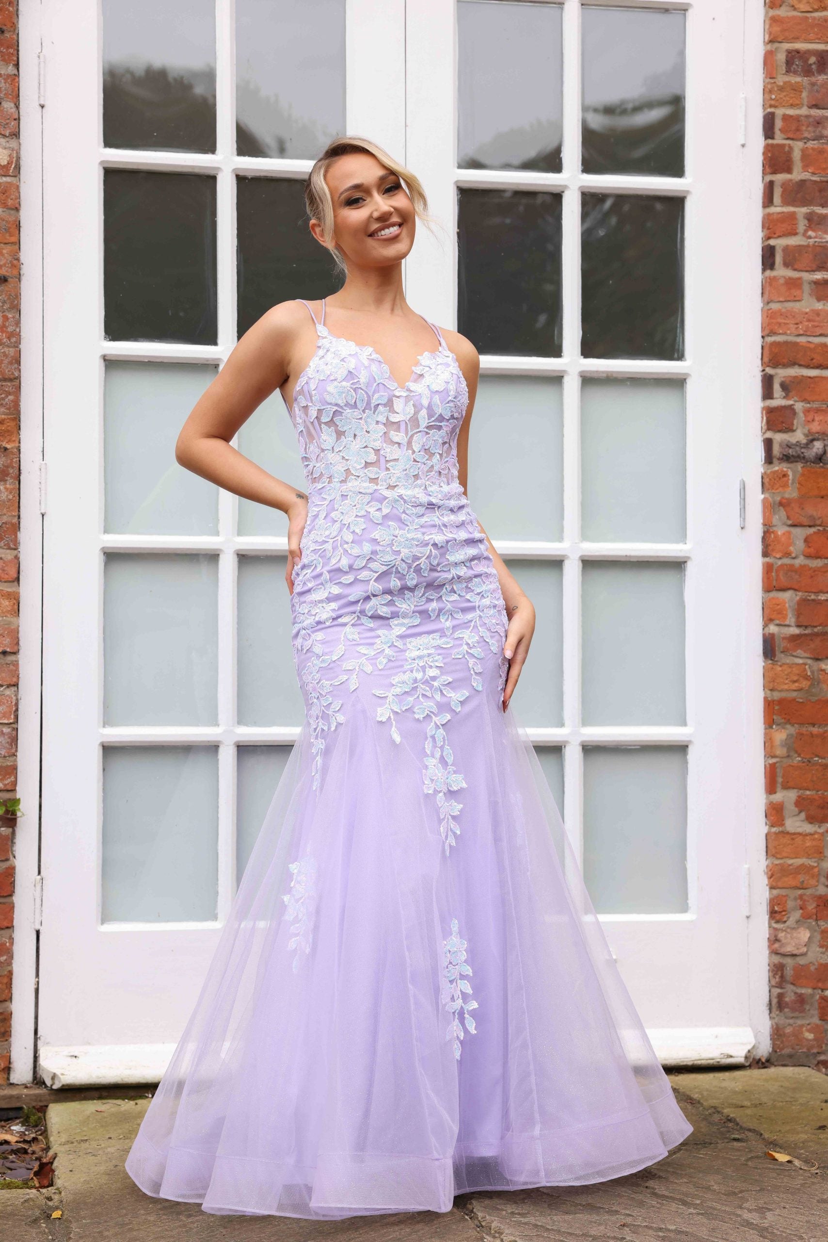 Hermione 1052 Lilac sequinclace aplique Dress