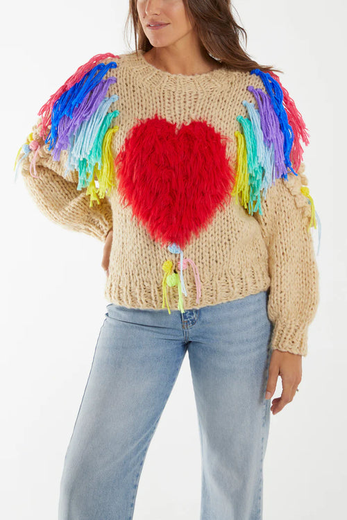 COLOURFUL TASSEL HAND KNITTED JUMPER