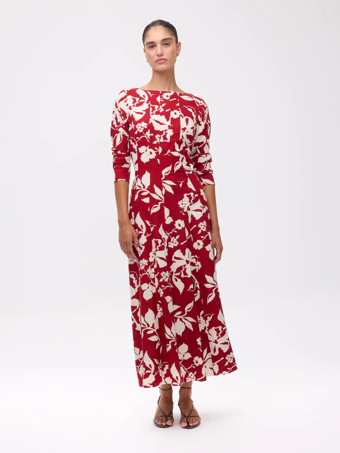 MIOH Cordelia dress. Long red dress with white print