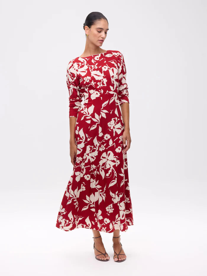 MIOH Cordelia dress. Long red dress with white print