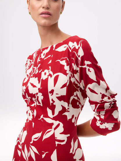 MIOH Cordelia dress. Long red dress with white print