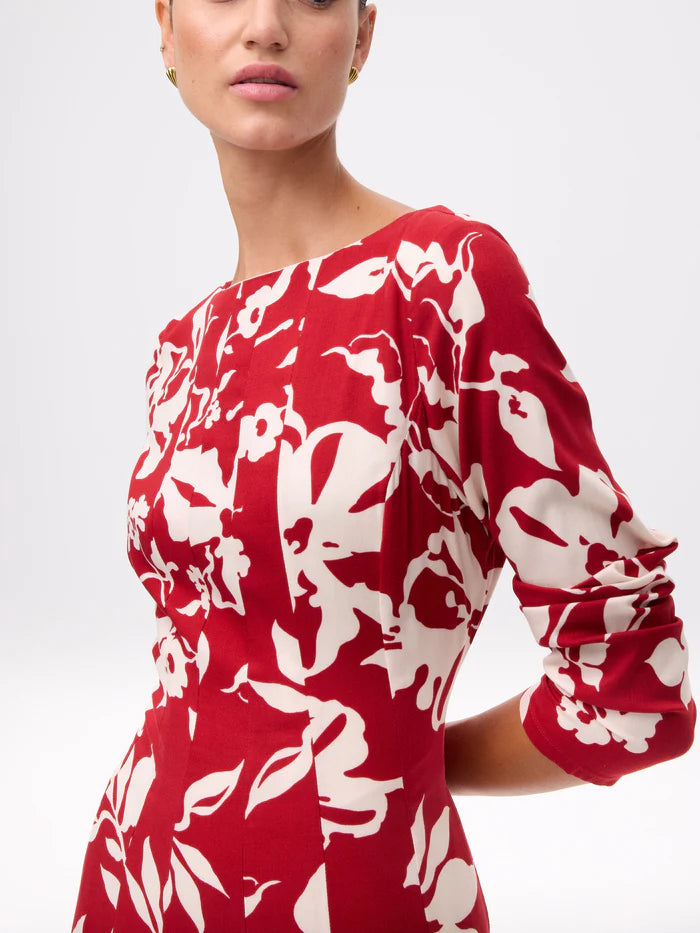 MIOH Cordelia dress. Long red dress with white print