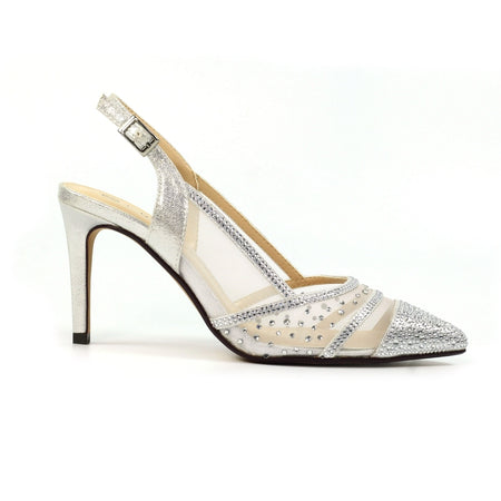 Diamanté ankle strap prom shoe  silver