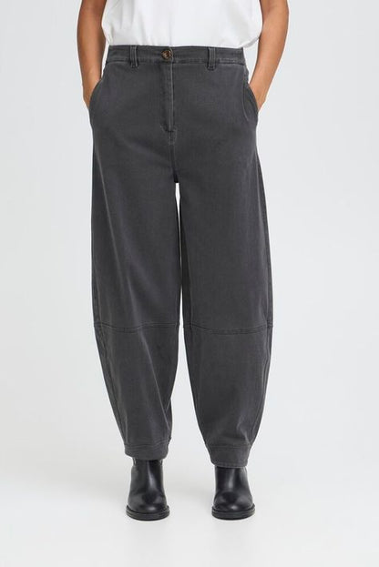 ICHI IHKATE DENIM PA2 Barrel leg trouser Dark grey